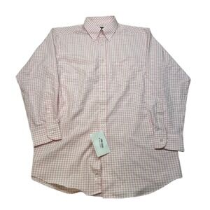 Club Room Traveler Dress Shirt Mens Medium 15.5‎ 32/33 Pink Gingham Regular NEW